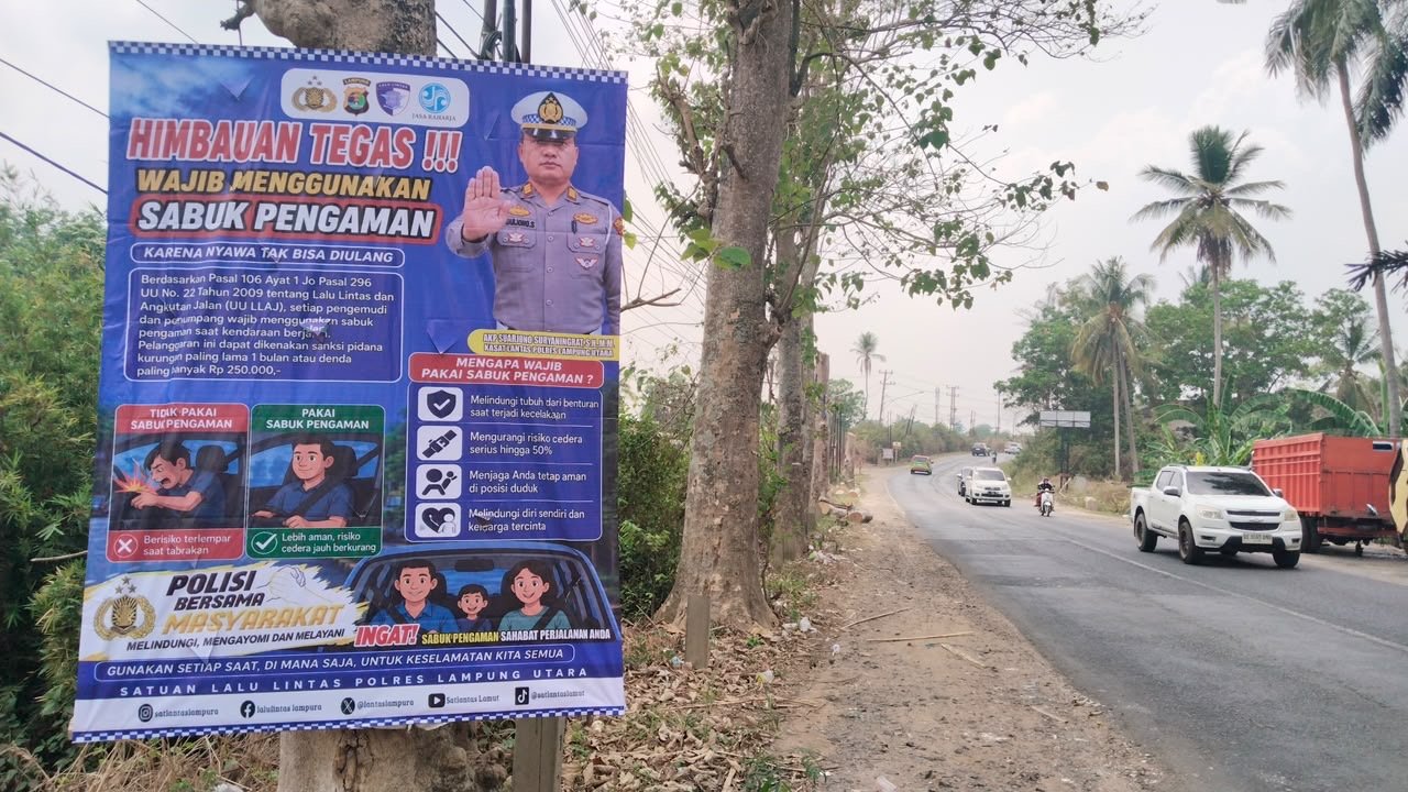 Jasa Raharja Pasang Banner Pesan Keselamatan di 10 Titik Jalan Lintas Sumatera Lampung Utara